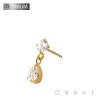 IMPLANT GRADE TITANIUM THREADLESS PUSH IN ROUND BEZEL TEAR DROP DANGLE CZ TOP PART